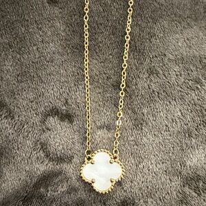 Elegant Gold 18k GP and White Mother of Pearl Clover Pendant Necklace